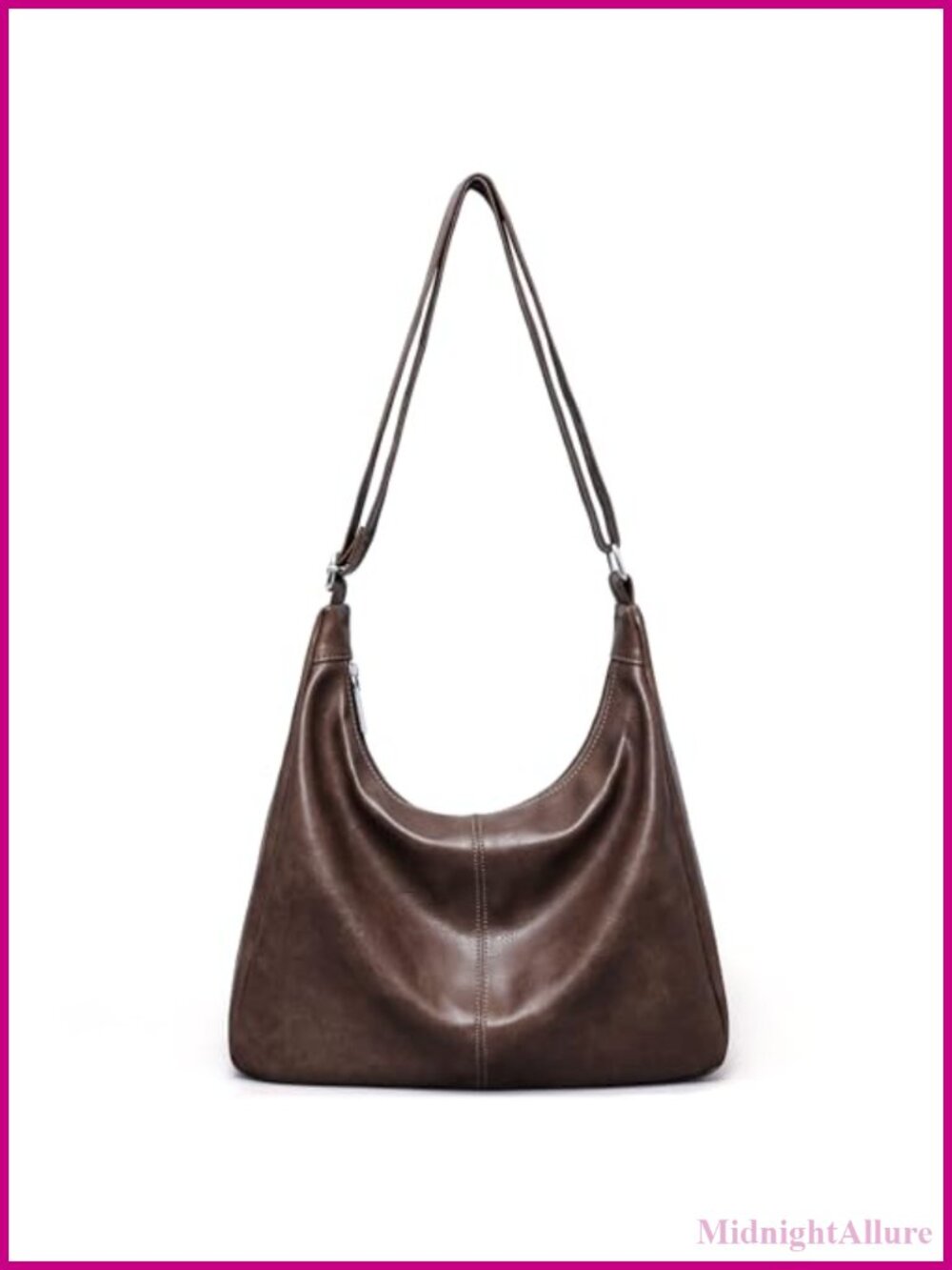 Vegan Leather Hobo Shoulder Bag Slouchy Tote with Zipper